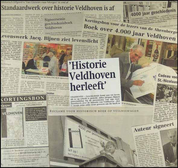Collage persberichten rond uitgave Veldhovenboek.