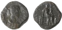 Voor- en keerzijde van een bronzen sestertius van Lucilla.