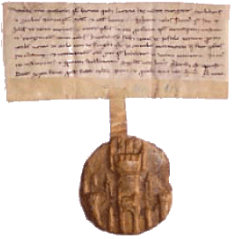 Oorkonde van 2 juli 1249, waarin Postel in het bezit kwam van de parochie Oerle (klik voor vergroting).