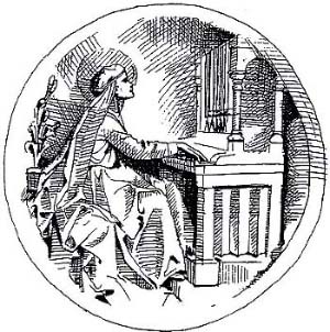 Gevelsteen met de heilige Caecilia voor haar orgeltje.